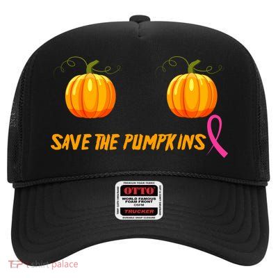 Save The Pumpkins Breast Cancer High Crown Mesh Back Trucker Hat