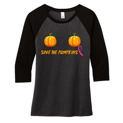 Save The Pumpkins Breast Cancer Women's Tri-Blend 3/4-Sleeve Raglan Shirt