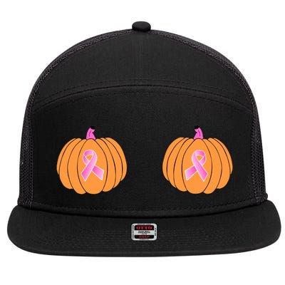 Save The Pumpkins Breast Cancer Ribbon 7 Panel Mesh Trucker Snapback Hat