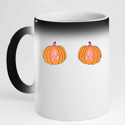 Save The Pumpkins Breast Cancer Ribbon 11oz Black Color Changing Mug