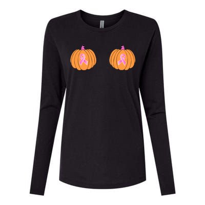 Save The Pumpkins Breast Cancer Ribbon Womens Cotton Relaxed Long Sleeve T-Shirt