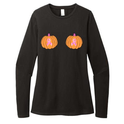 Save The Pumpkins Breast Cancer Ribbon Womens CVC Long Sleeve Shirt