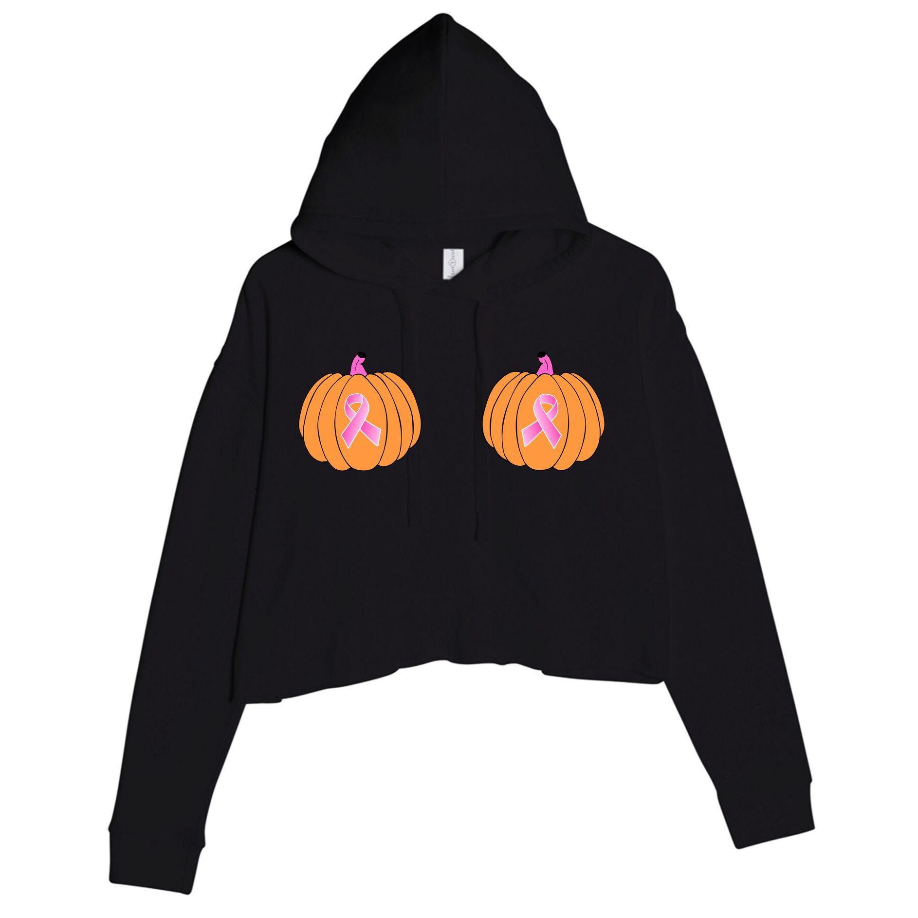 Save The Pumpkins Breast Cancer Ribbon Crop Fleece Hoodie