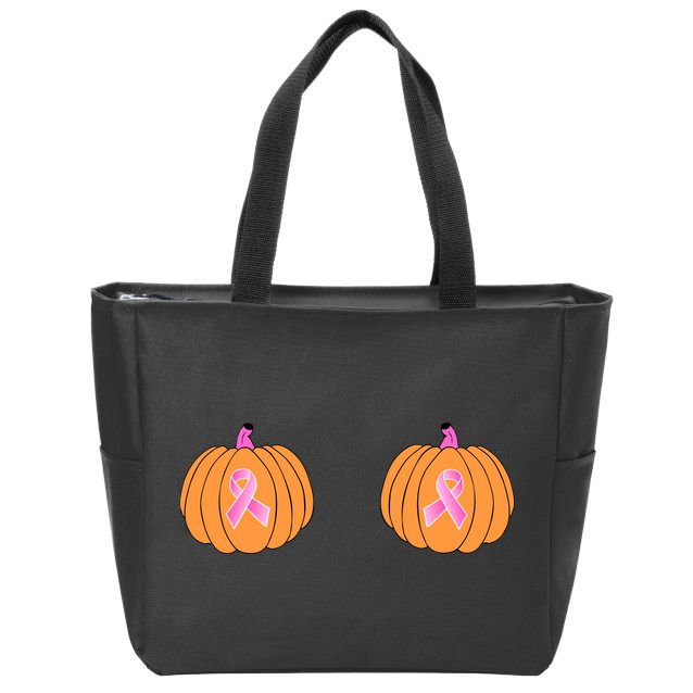 Save The Pumpkins Breast Cancer Ribbon Zip Tote Bag