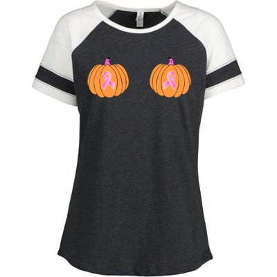 Save The Pumpkins Breast Cancer Ribbon Enza Ladies Jersey Colorblock Tee