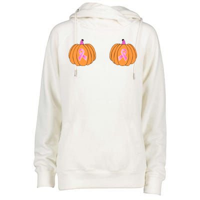 Save The Pumpkins Breast Cancer Ribbon Womens Funnel Neck Pullover Hood