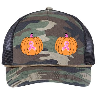 Save The Pumpkins Breast Cancer Ribbon Retro Rope Trucker Hat Cap