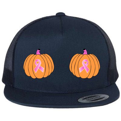 Save The Pumpkins Breast Cancer Ribbon Flat Bill Trucker Hat