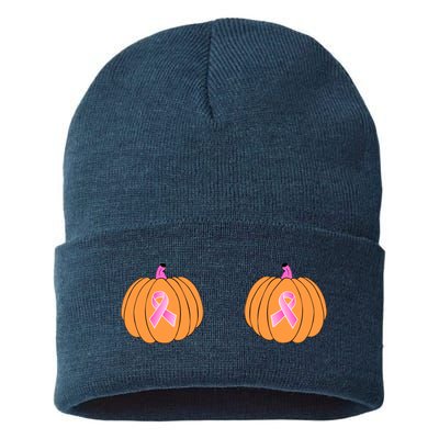 Save The Pumpkins Breast Cancer Ribbon Sustainable Knit Beanie