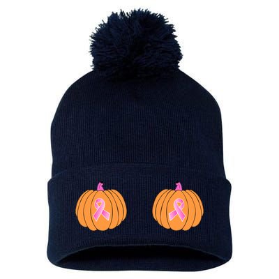 Save The Pumpkins Breast Cancer Ribbon Pom Pom 12in Knit Beanie