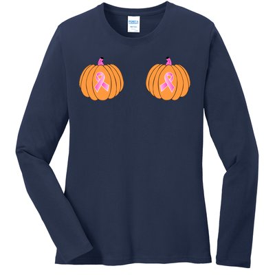 Save The Pumpkins Breast Cancer Ribbon Ladies Long Sleeve Shirt