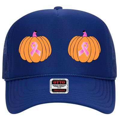 Save The Pumpkins Breast Cancer Ribbon High Crown Mesh Back Trucker Hat