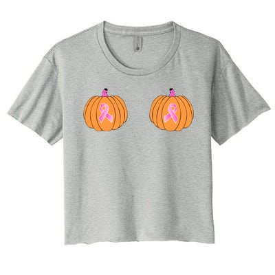 Save The Pumpkins Breast Cancer Ribbon Women's Crop Top Tee