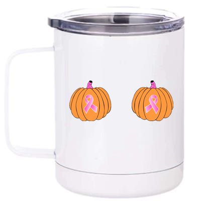 Save The Pumpkins Breast Cancer Ribbon 12 oz Stainless Steel Tumbler Cup