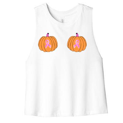 Save The Pumpkins Breast Cancer Ribbon Women's Racerback Cropped Tank