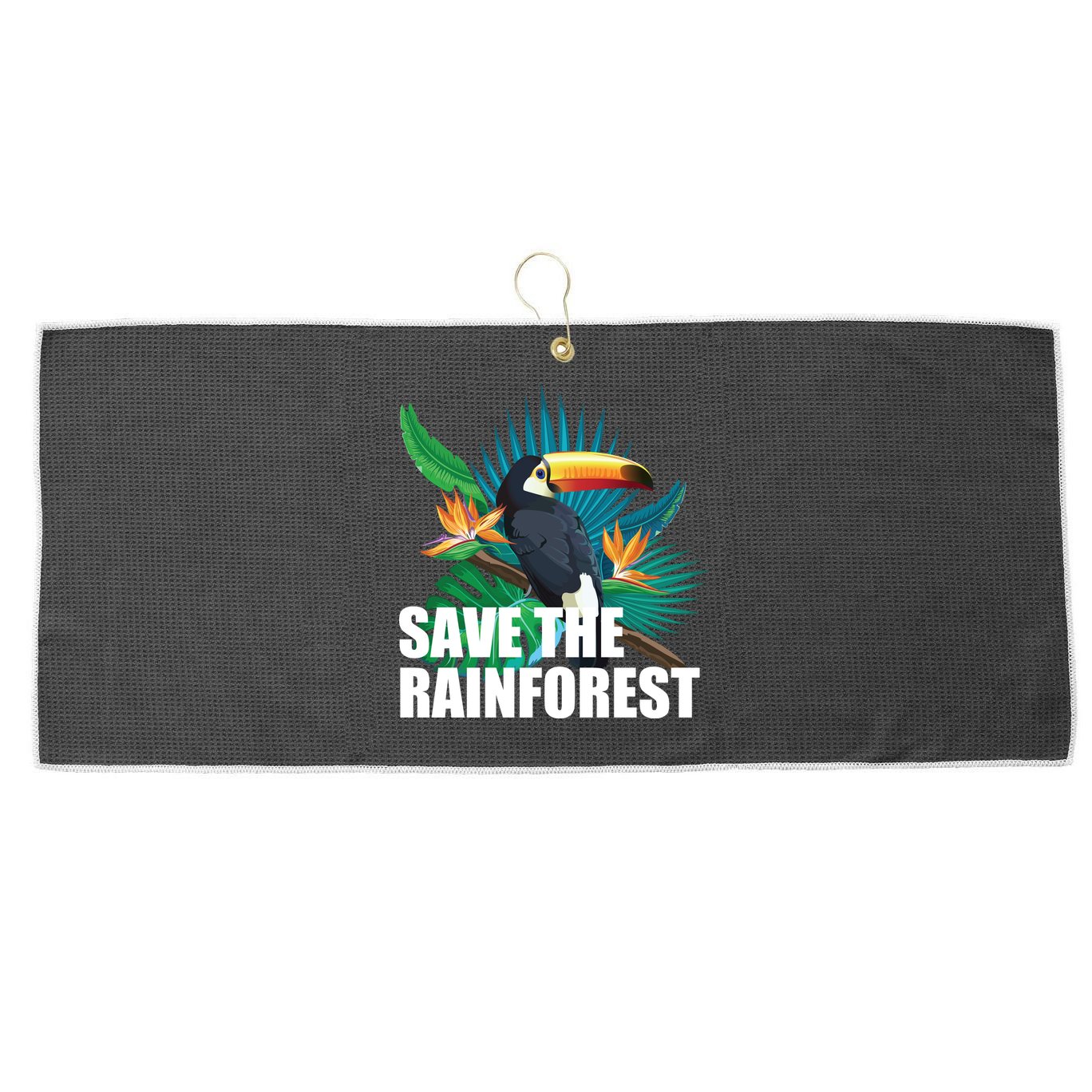 Save The Rainforest Large Microfiber Waffle Golf Towel