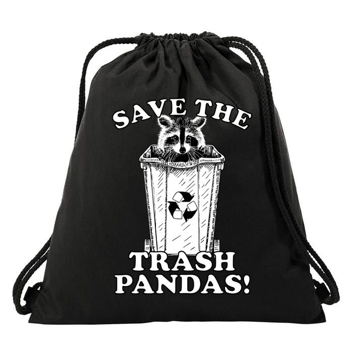 Save the Trash Pandas Funny Raccoon Drawstring Bag