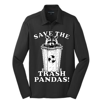 Save the Trash Pandas Funny Raccoon Silk Touch Performance Long Sleeve Polo