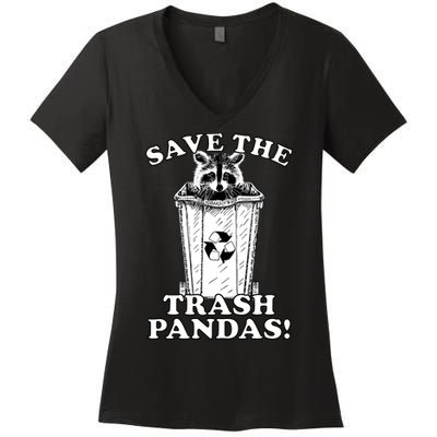 Save the Trash Pandas Funny Raccoon Women's V-Neck T-Shirt