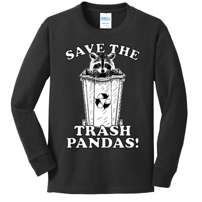 Save the Trash Pandas Funny Raccoon Kids Long Sleeve Shirt