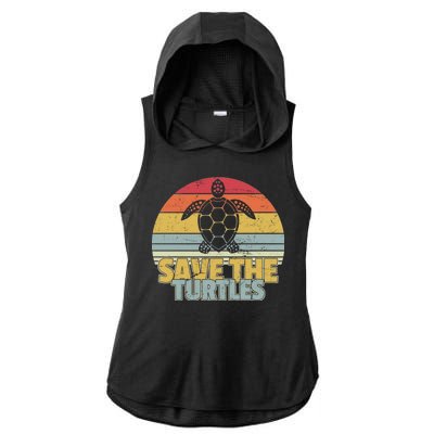 Save The Turtles Retro Style Ladies PosiCharge Tri-Blend Wicking Draft Hoodie Tank