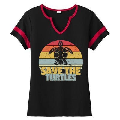 Save The Turtles Retro Style Ladies Halftime Notch Neck Tee