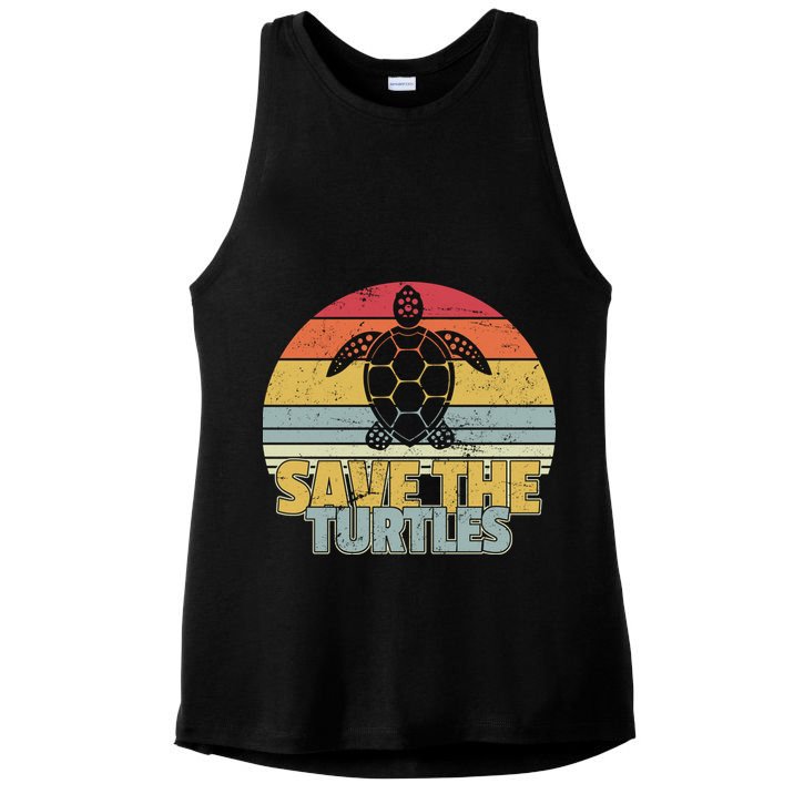 Save The Turtles Retro Style Ladies PosiCharge Tri-Blend Wicking Tank