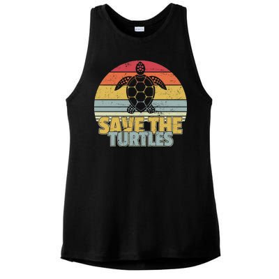 Save The Turtles Retro Style Ladies PosiCharge Tri-Blend Wicking Tank