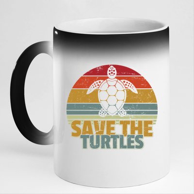 Save The Turtles Retro Style 11oz Black Color Changing Mug