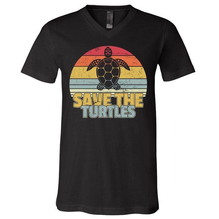 Save The Turtles Retro Style V-Neck T-Shirt