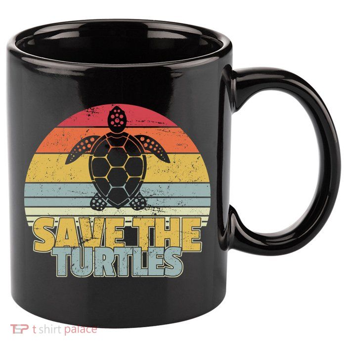 Save The Turtles Retro Style 11oz C Handle Ceramic Mug