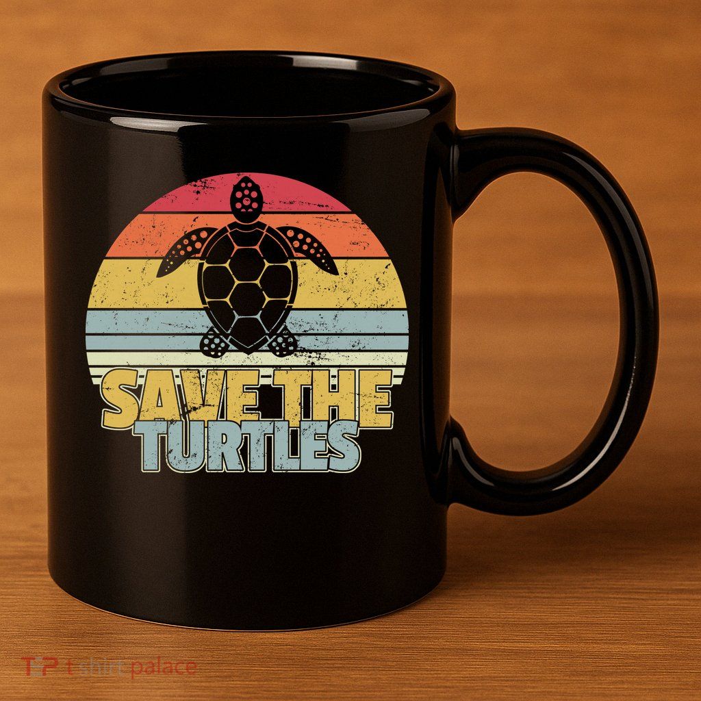 Save The Turtles Retro Style 11oz C Handle Ceramic Mug