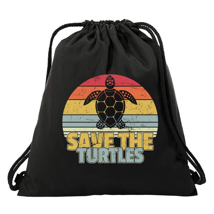 Save The Turtles Retro Style Drawstring Bag