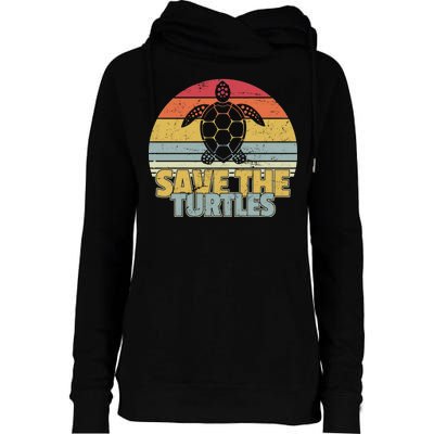 Save The Turtles Retro Style Womens Funnel Neck Pullover Hood