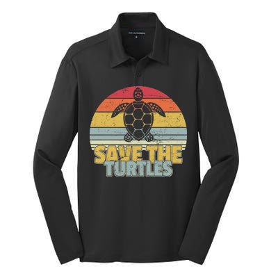 Save The Turtles Retro Style Silk Touch Performance Long Sleeve Polo