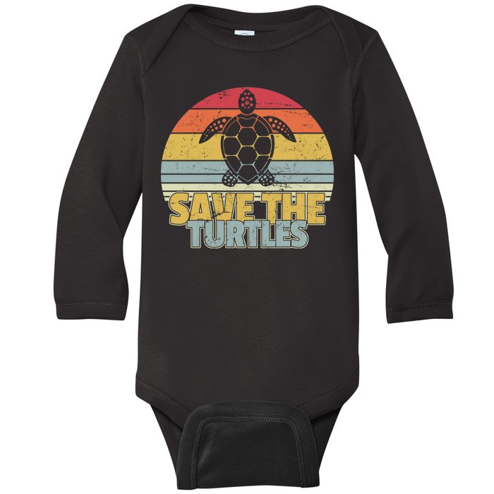 Save The Turtles Retro Style Baby Long Sleeve Bodysuit