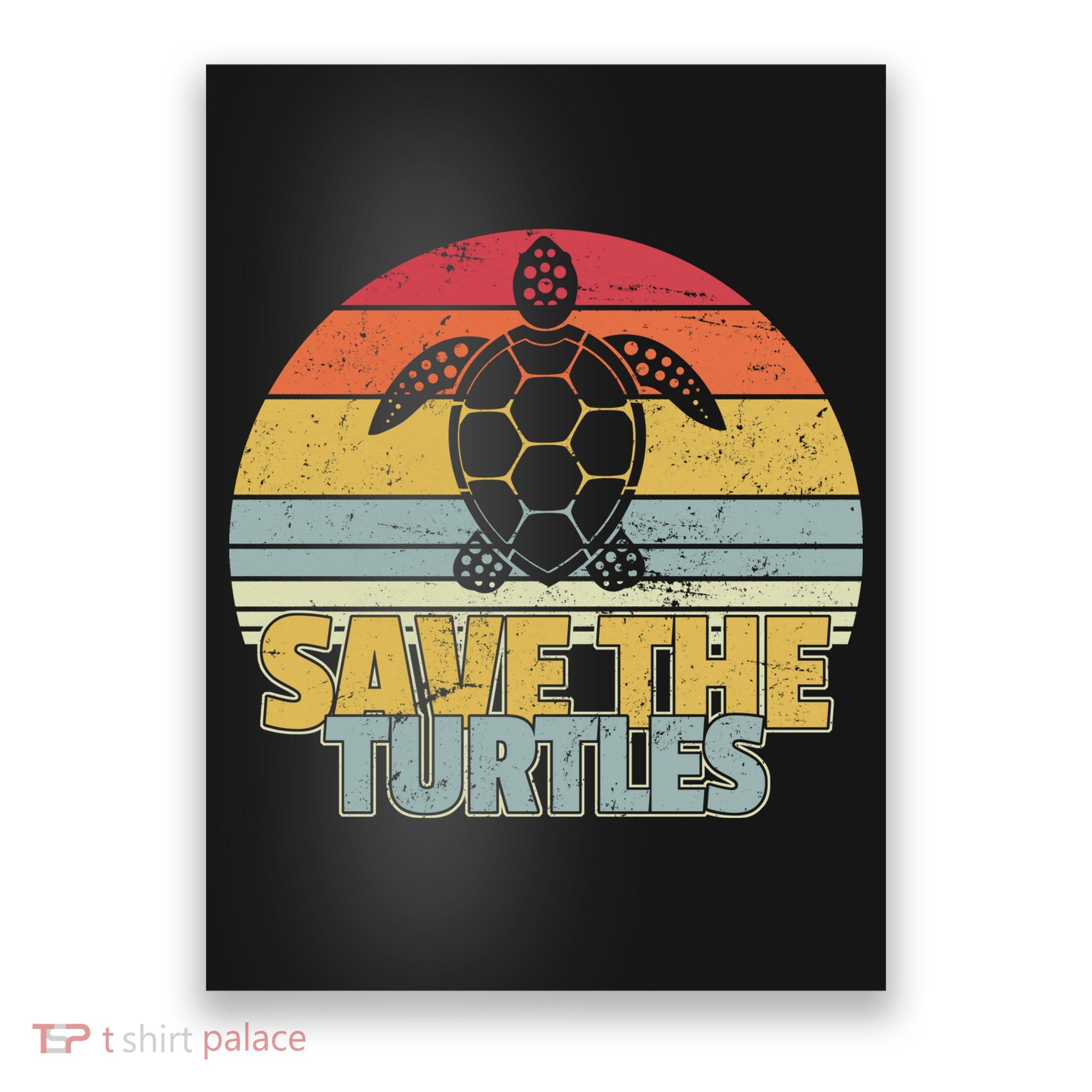 Save The Turtles Retro Style Poster