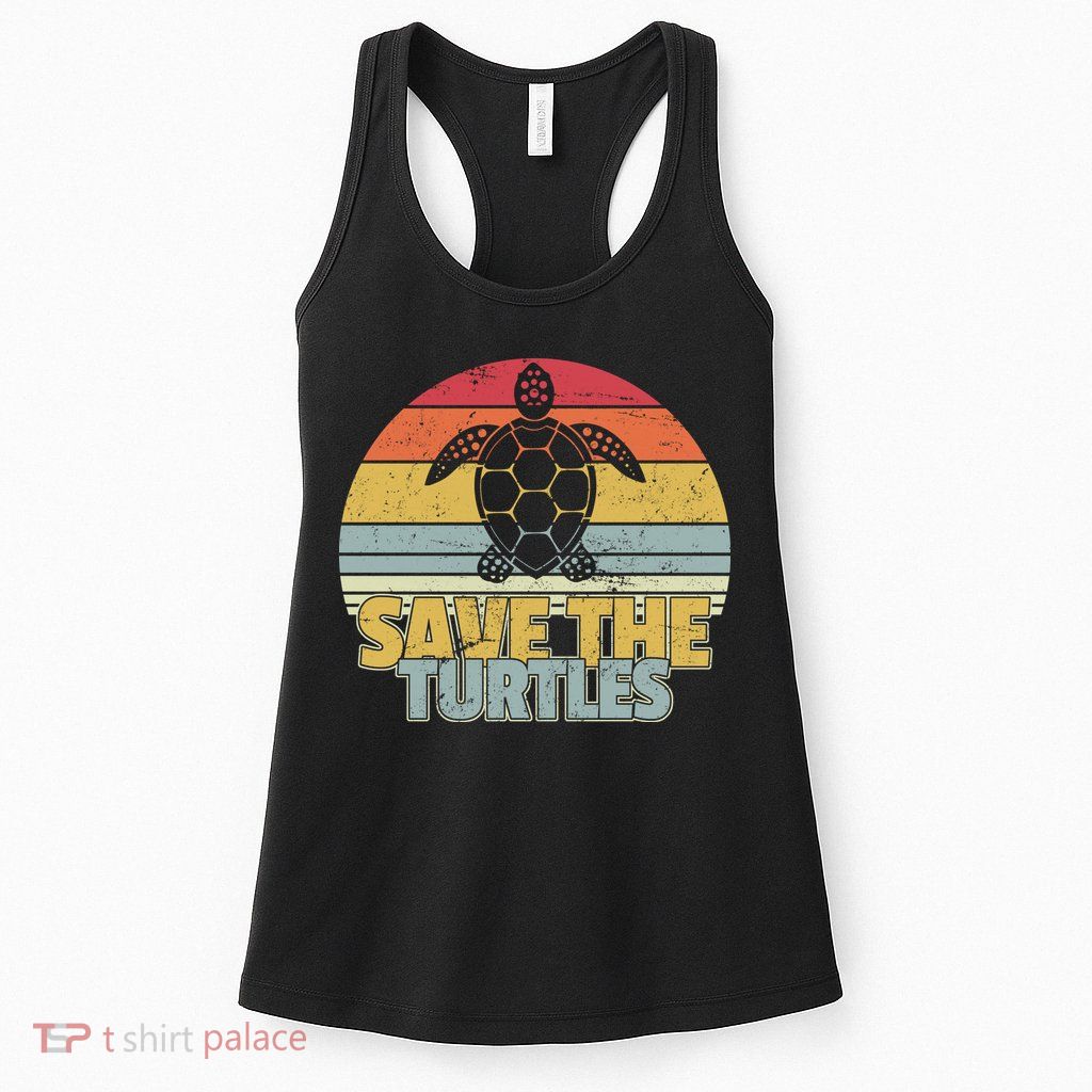 Save The Turtles Retro Style Womens Tank Top