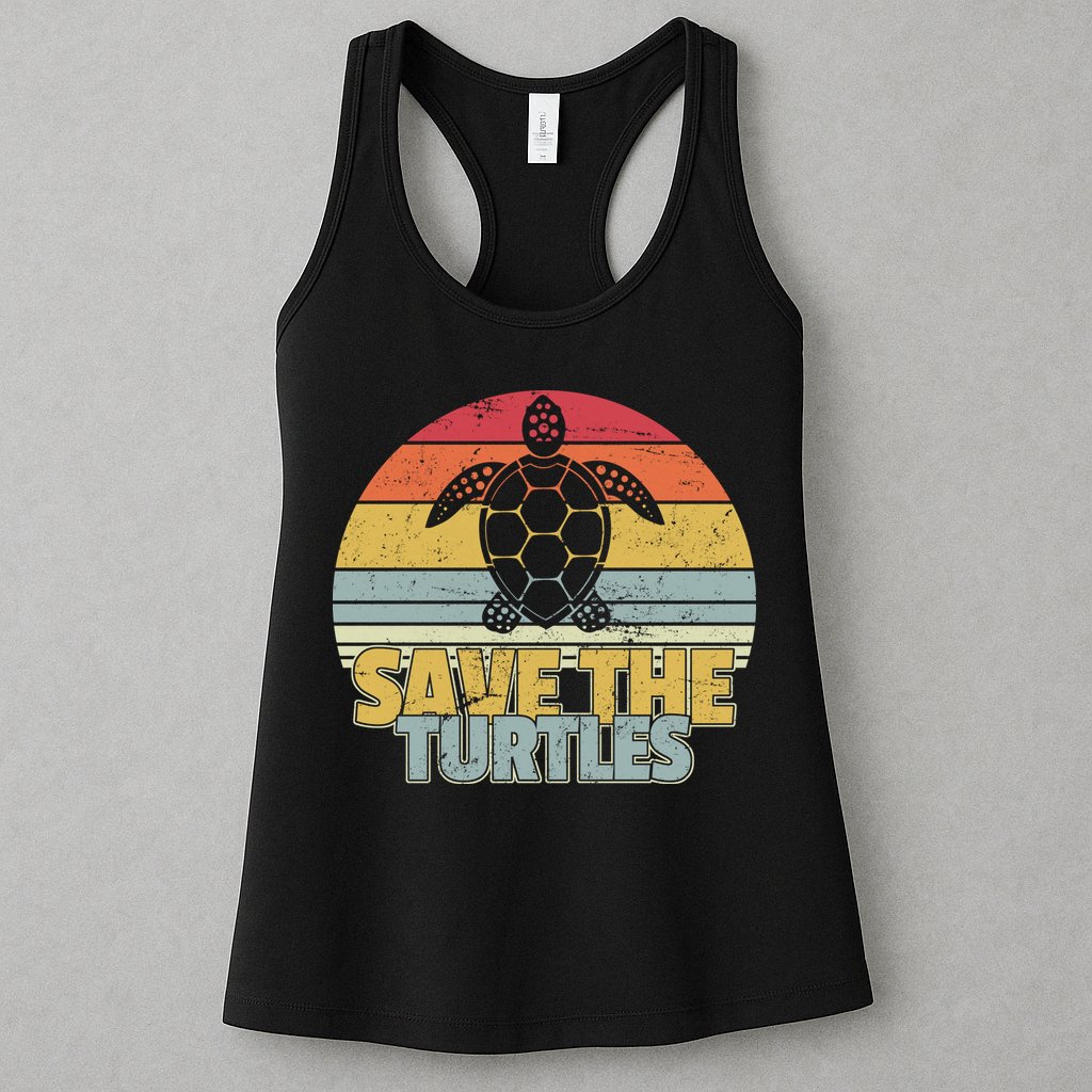 Save The Turtles Retro Style Womens Tank Top