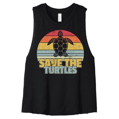 Save The Turtles Retro Style Women's Racerback Cropped Tank