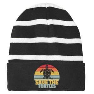 Save The Turtles Retro Style Striped Beanie with Solid Band