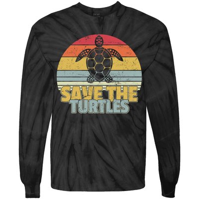 Save The Turtles Retro Style Tie-Dye Long Sleeve Shirt