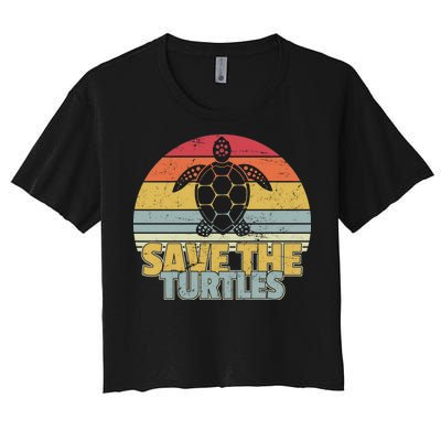 Save The Turtles Retro Style Women's Crop Top Tee