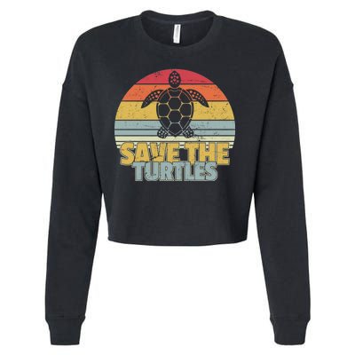 Save The Turtles Retro Style Cropped Pullover Crew