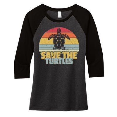 Save The Turtles Retro Style Women's Tri-Blend 3/4-Sleeve Raglan Shirt