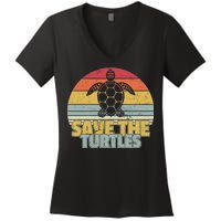 Save The Turtles Retro Style Women's V-Neck T-Shirt