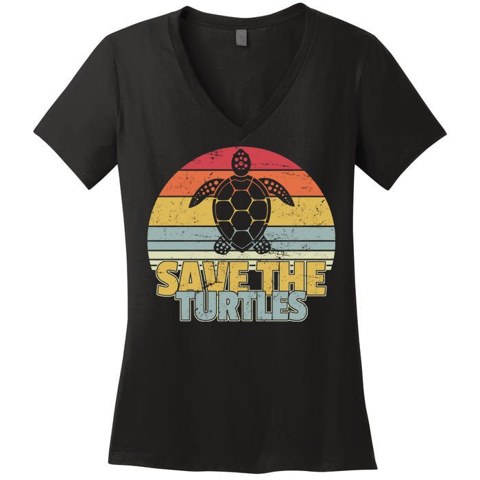 Save The Turtles Retro Style Women's V-Neck T-Shirt