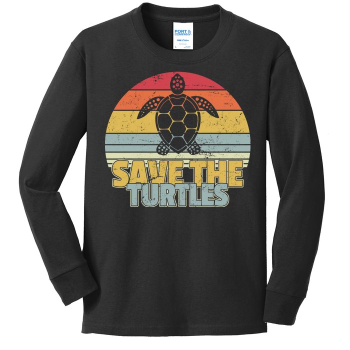 Save The Turtles Retro Style Kids Long Sleeve Shirt