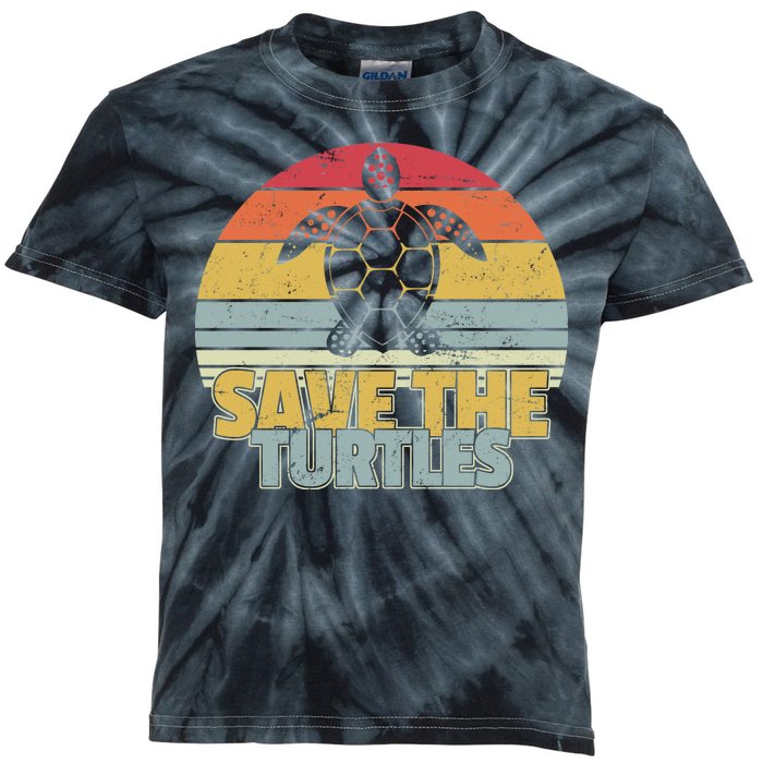 Save The Turtles Retro Style Kids Tie-Dye T-Shirt