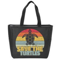 Save The Turtles Retro Style Zip Tote Bag